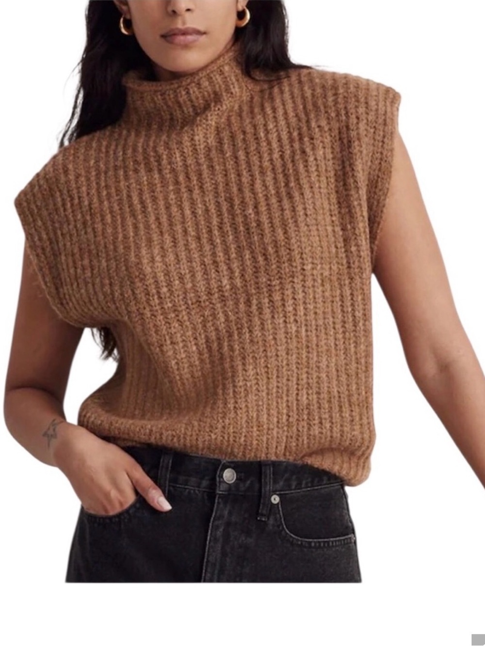Madewell Ribbed Sleeveless Turtleneck Sweater - Camel Brown